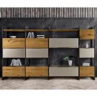 Kompozice stěny v Mdf a dubové laťovce Made in Italy - Marit Viadurini