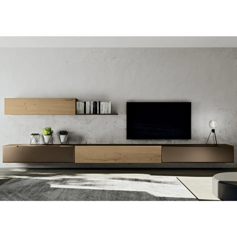 Moderní nástěnná kompozice v provedení severský vázaný dub a železná povrchová úprava - Iselin Viadurini