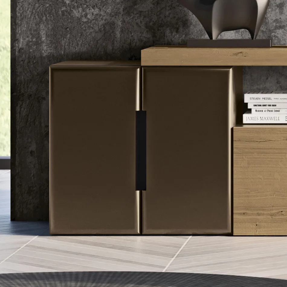 Moderní nástěnná kompozice v provedení severský vázaný dub a železná povrchová úprava - Siri Viadurini