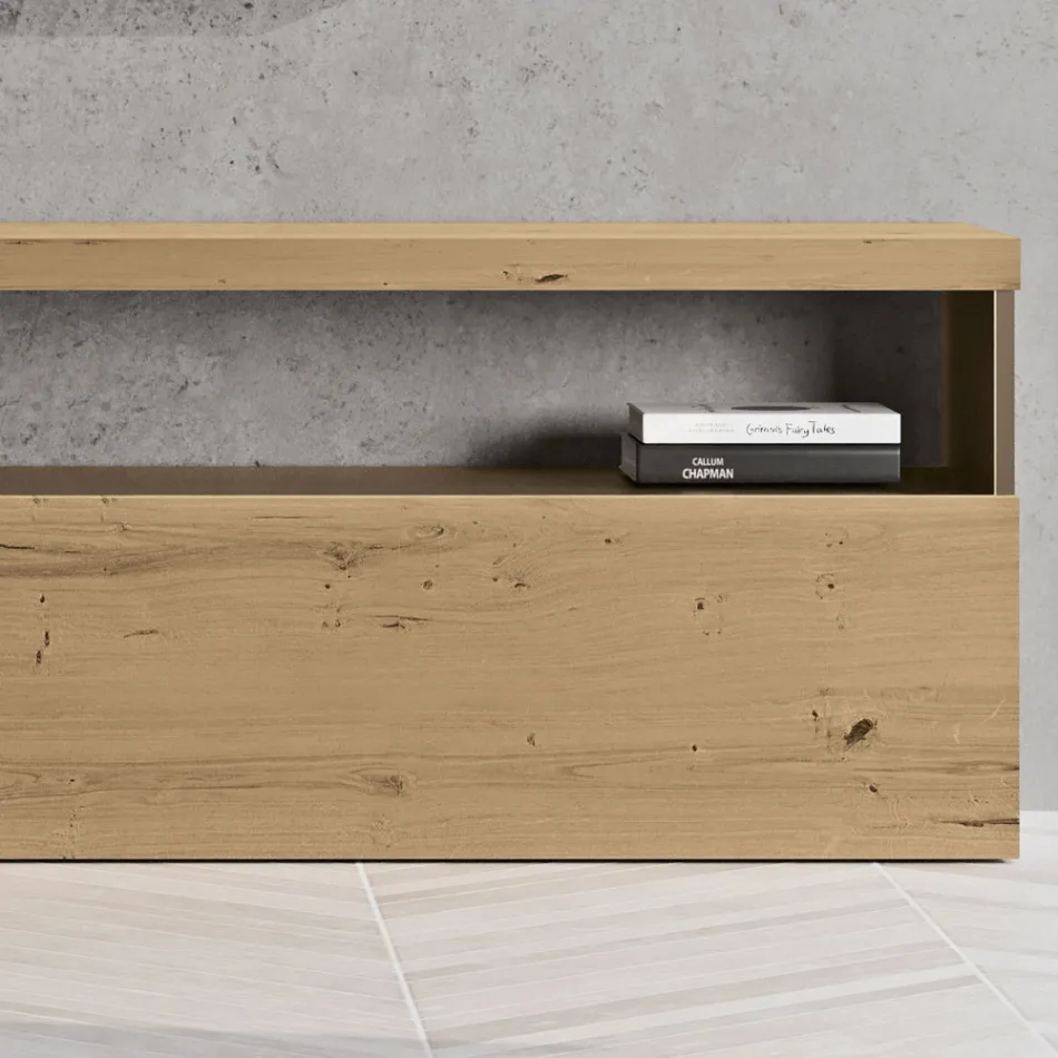 Moderní nástěnná kompozice v provedení severský vázaný dub a železná povrchová úprava - Siri Viadurini