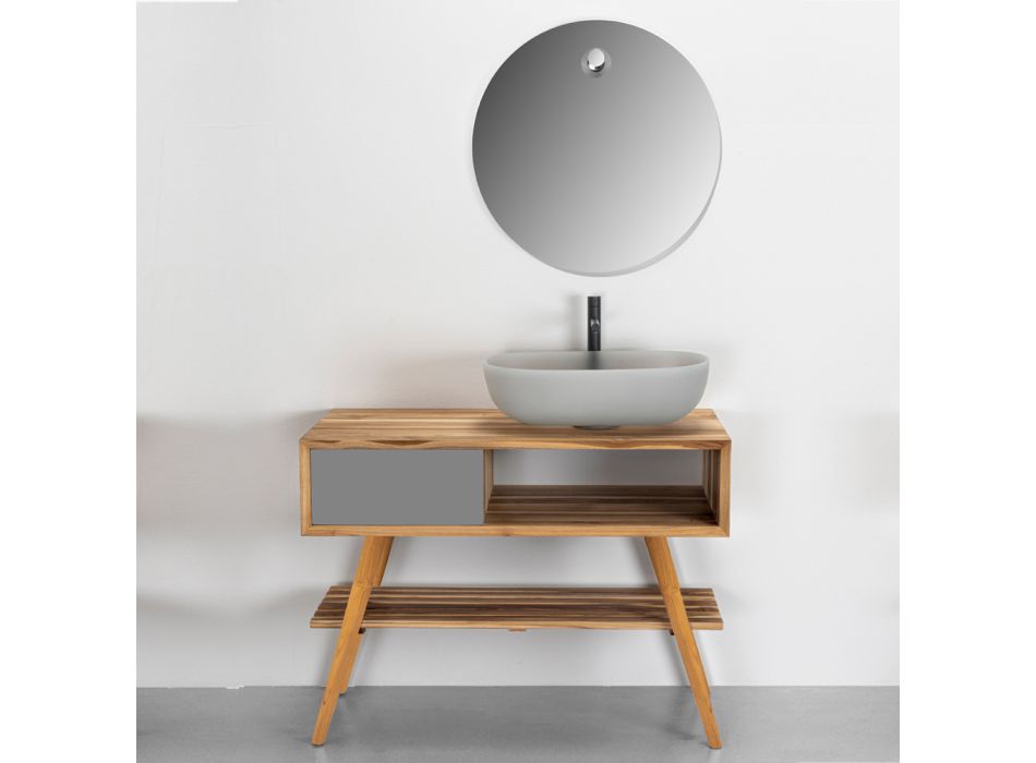 Šedá kompozice koupelnového nábytku se zrcadlem a spodní skříňkou - Sylviane Viadurini