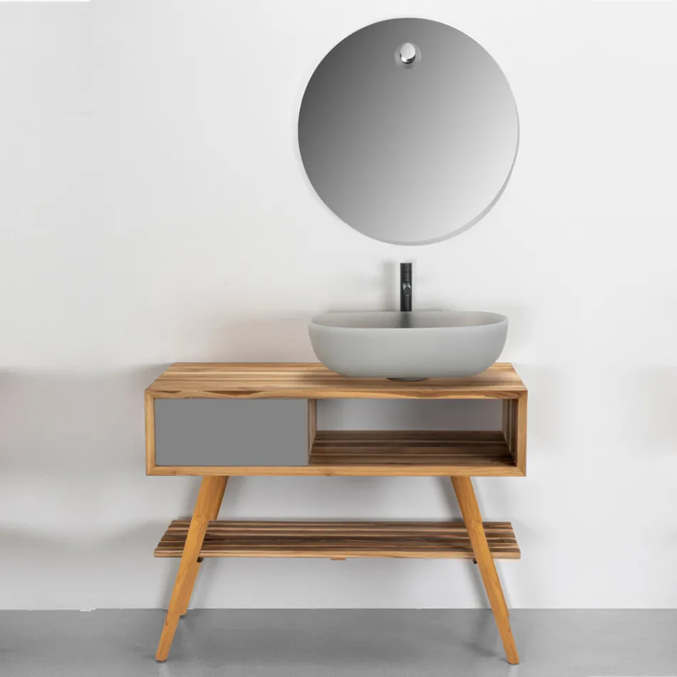 Šedá kompozice koupelnového nábytku se zrcadlem a spodní skříňkou - Sylviane Viadurini