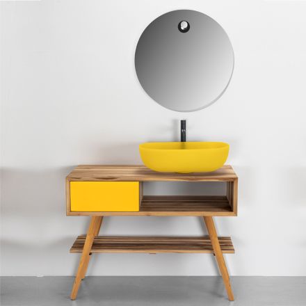 Žlutá kompozice koupelnového nábytku s barevnými doplňky - Sylviane Viadurini