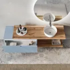 Koupelnová kompozice Tiffany modrá a dub se zrcadlem Made in Italy - Ermes Viadurini