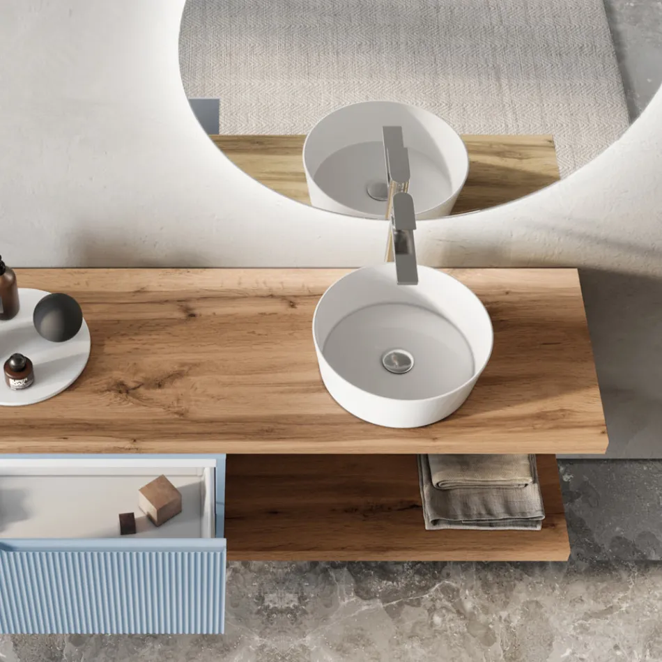 Koupelnová kompozice Tiffany modrá a dub se zrcadlem Made in Italy - Ermes Viadurini