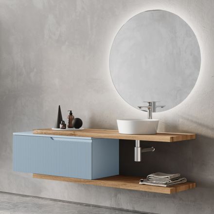 Koupelnová kompozice Tiffany modrá a dub se zrcadlem Made in Italy - Ermes Viadurini