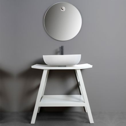 Bílá kompozice koupelny s doplňky odolnými proti poškrábání a zrcadlem - Patryk Viadurini