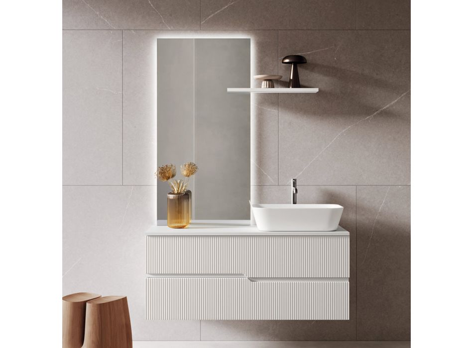 Bílá koupelnová kompozice se zrcadlem a policí Made in Italy - Ares Viadurini