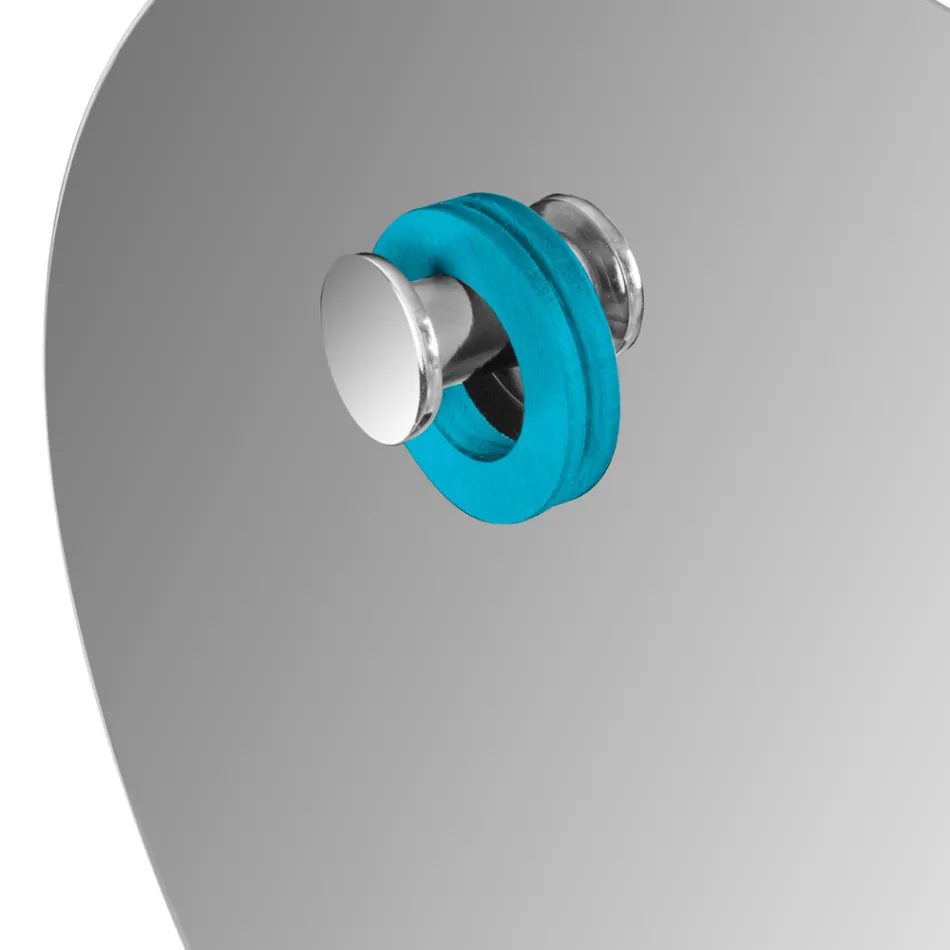 Modrá kompozice koupelny s teakovou podlahovou skříňkou a doplňky - Sylviane Viadurini