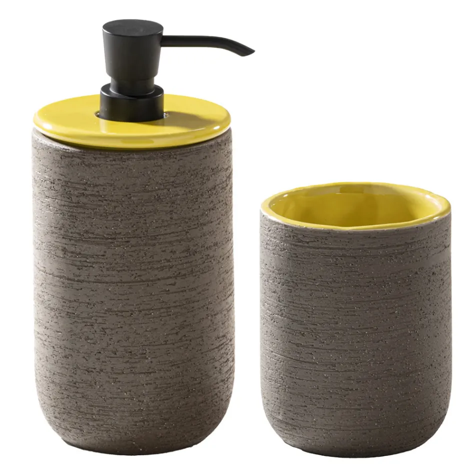 Žlutá kompozice koupelny včetně zrcadla a doplňků - Maryse Viadurini