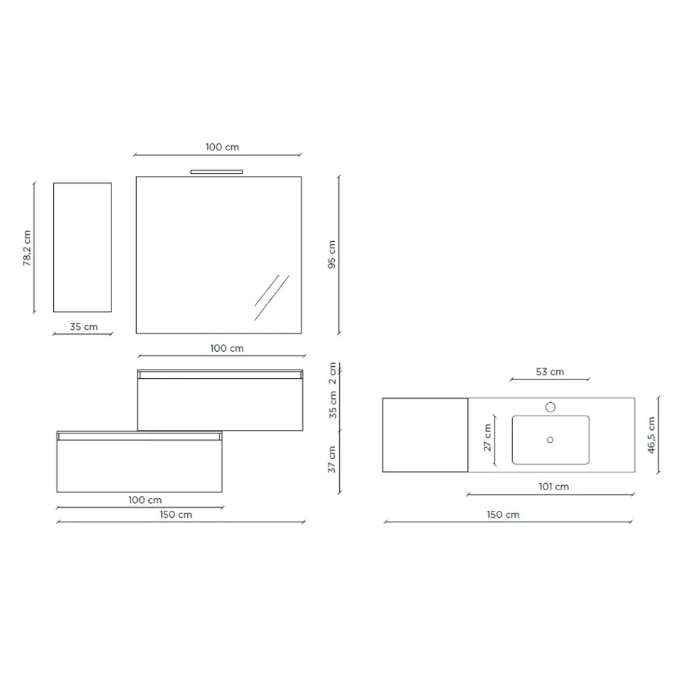 Složení koupelny Kompletní s umyvadlem, základnou proti poškrábání a zrcadlem Made in Italy - Sen Viadurini