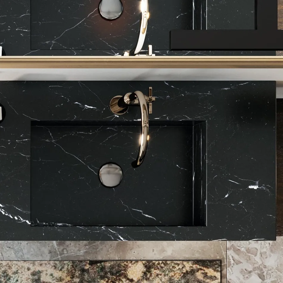 Kompozice koupelny se zrcadlem a dvojitým umyvadlem Made in Italy - Palom Viadurini