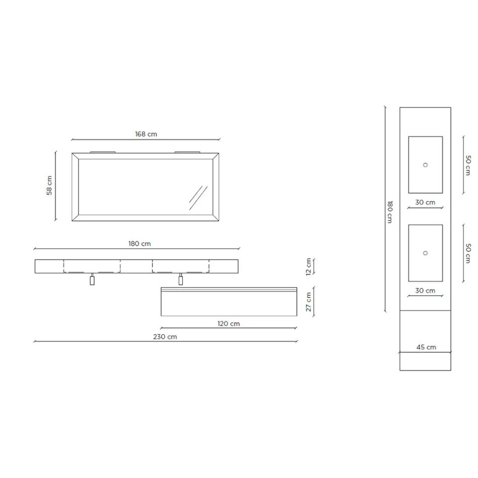 Kompozice koupelny se zrcadlem a dvojitým umyvadlem Made in Italy - Palom Viadurini