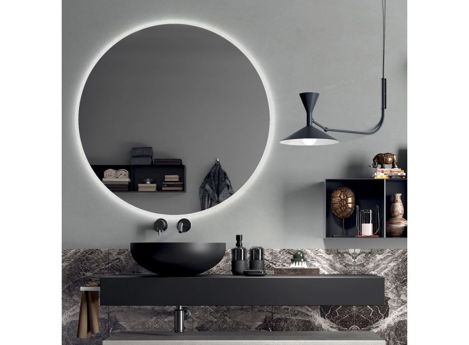Kompozice koupelny Kompletní se zrcadlem, umyvadlem, podstavcem a deskou Made in Italy - Palom Viadurini