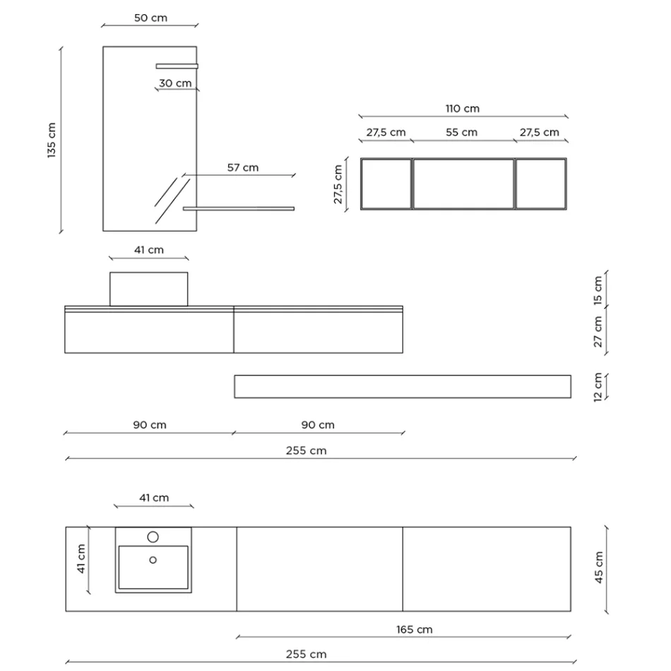 Složení koupelny kompletní se zrcadlem, keramické umyvadlo Made in Italy - Palom Viadurini