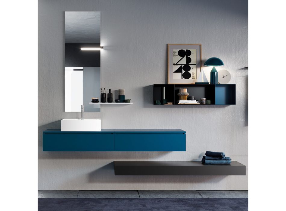 Složení koupelny kompletní se zrcadlem, keramické umyvadlo Made in Italy - Palom Viadurini