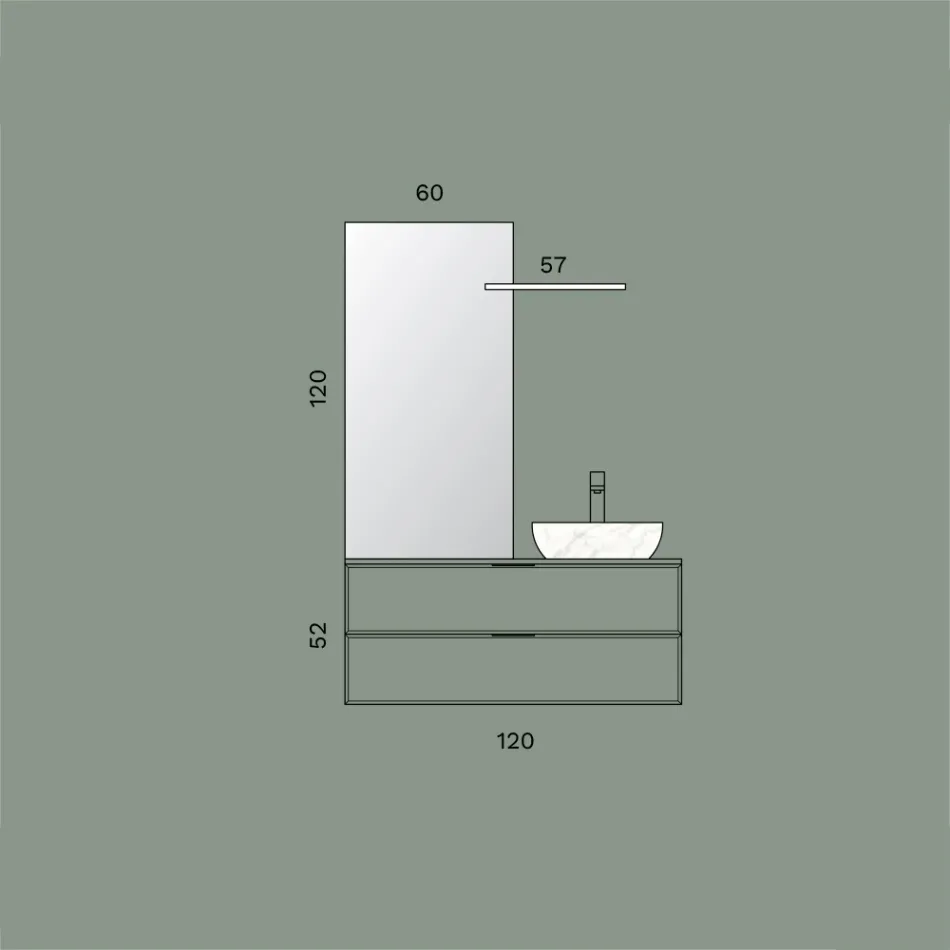 Koupelnová sestava včetně 1 podstavce se 2 zásuvkami, umyvadlem a zrcadlem - Orione Viadurini