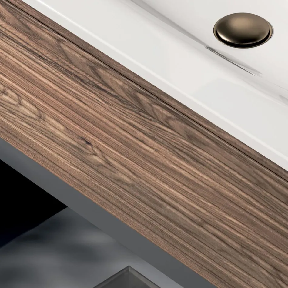 Koupelnová sestava se 2 zásuvkami, 2 otevřenými přihrádkami a umyvadlem - Elios Viadurini