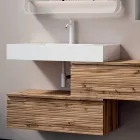 Koupelnová sestava se 2 zásuvkami, bílým umyvadlem, zrcadlem a nástěnnou skříňkou - Elios Viadurini