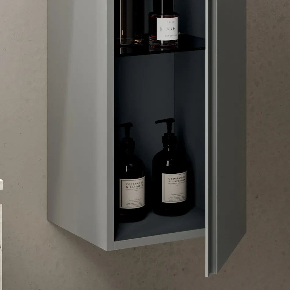 Koupelnová sestava se 2 zásuvkami, nástěnnou skříňkou, sloupem a zrcadlem - Titan Viadurini