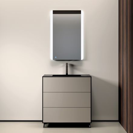 Koupelnová sestava se 3 matně holubě šedými zásuvkami, zrcadlem a umyvadlem - Velaria Viadurini