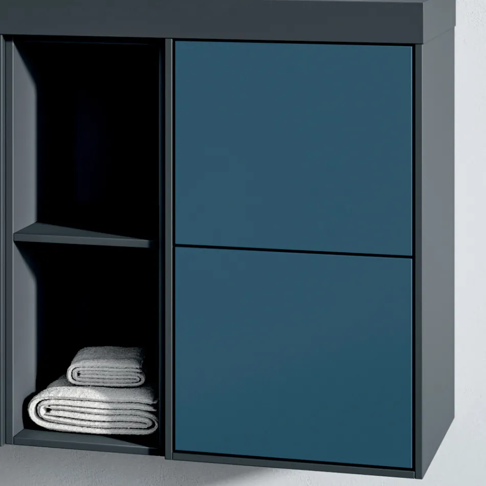 Koupelnová sestava se 4 zásuvkami Avio Blue, zrcadlem a umyvadlem - Velaria Viadurini