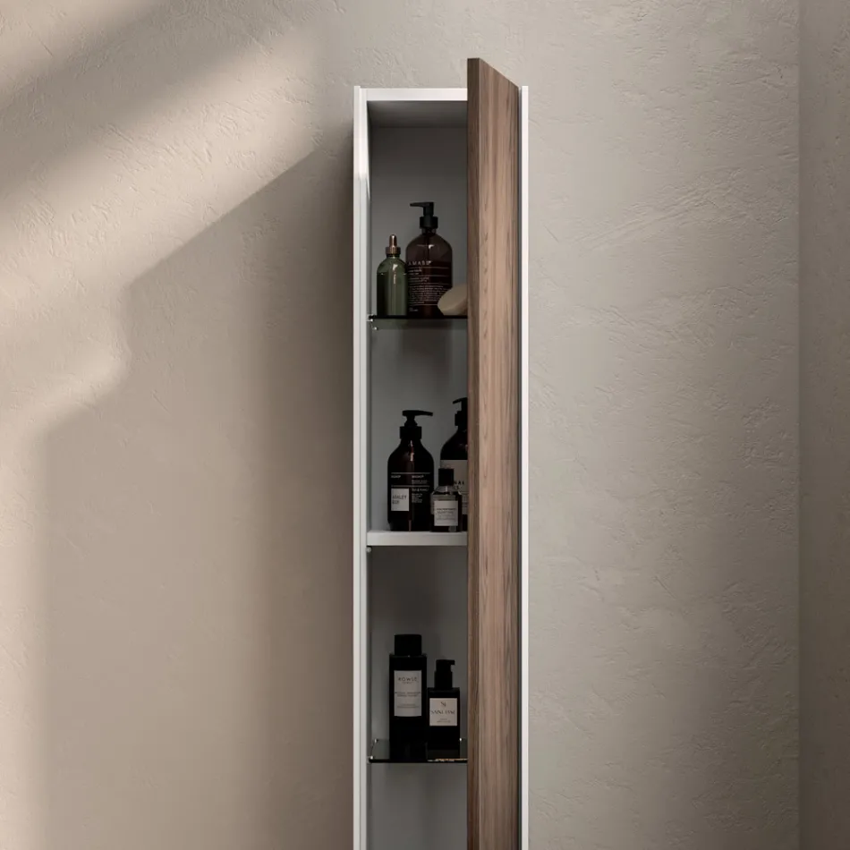 Koupelnová sestava se 4 zásuvkami v dubovém provedení Rio, zrcadlem a umyvadlem - Velaria Viadurini