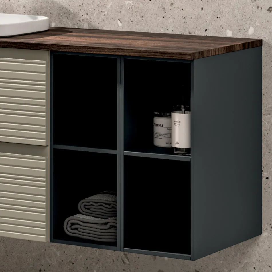 Koupelnová sestava se 4 zásuvkami, umyvadlem, zrcadlem a otevřenými policemi - Elios Viadurini