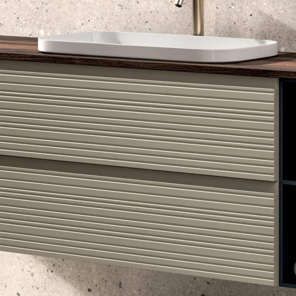 Koupelnová sestava se 4 zásuvkami, umyvadlem, zrcadlem a otevřenými policemi - Elios Viadurini