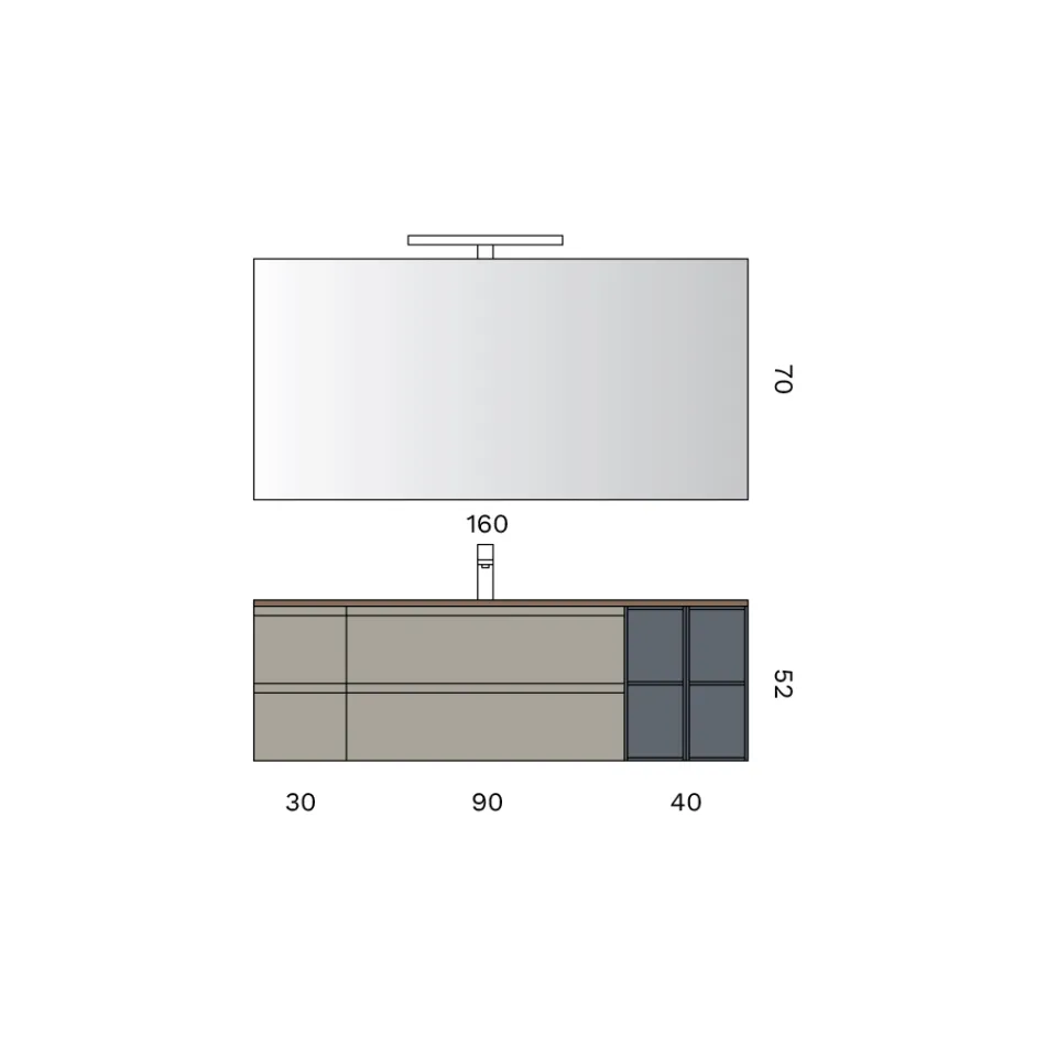 Koupelnová sestava se 4 zásuvkami, umyvadlem, zrcadlem a otevřenými policemi - Elios Viadurini