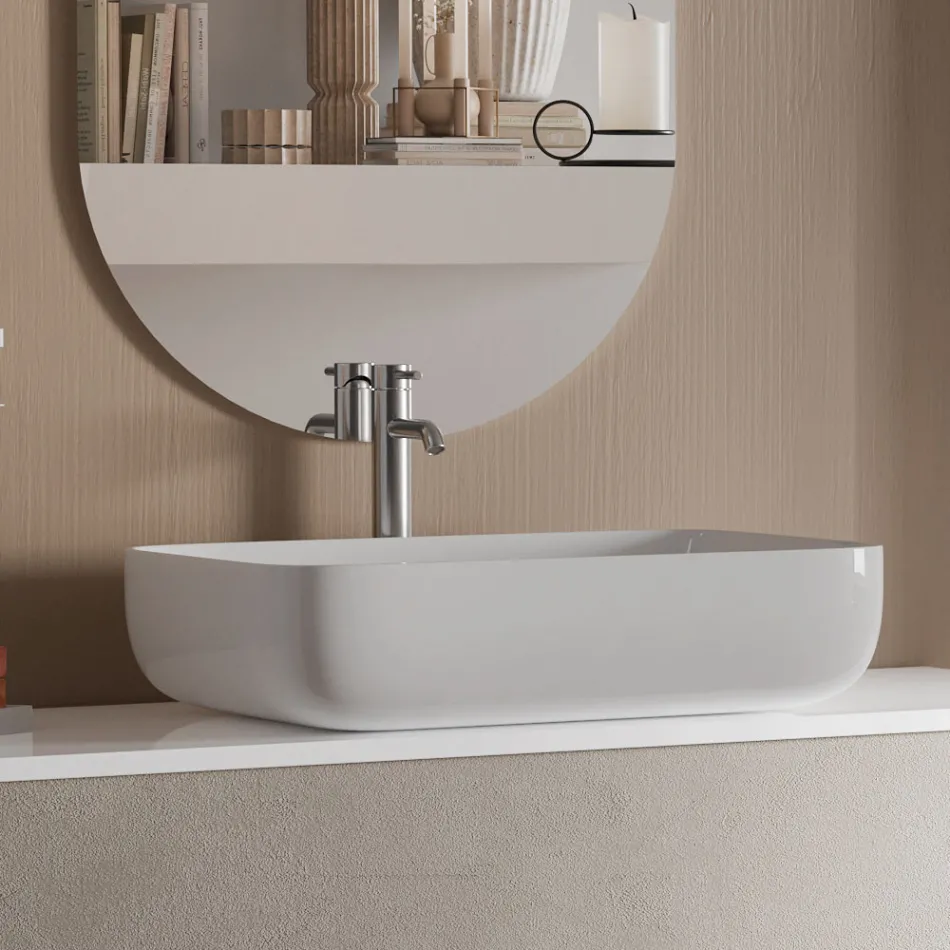 Koupelnová kompozice s kamennou základnou Havana, zrcadlem a umyvadlem Made in Italy - Kilo Viadurini