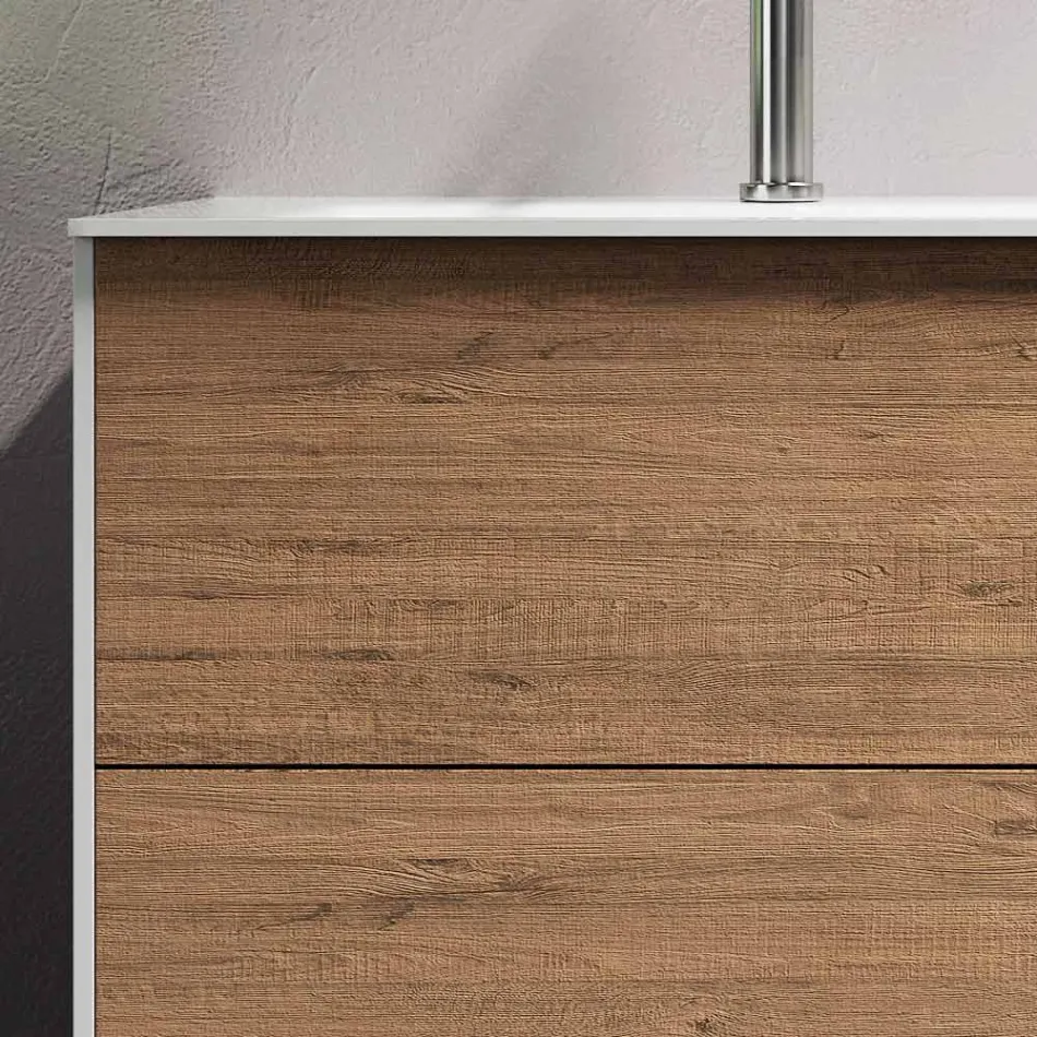 Koupelnová kompozice s medovým dubovým základem, umyvadlem a zrcadlem Made in Italy - Kilo Viadurini