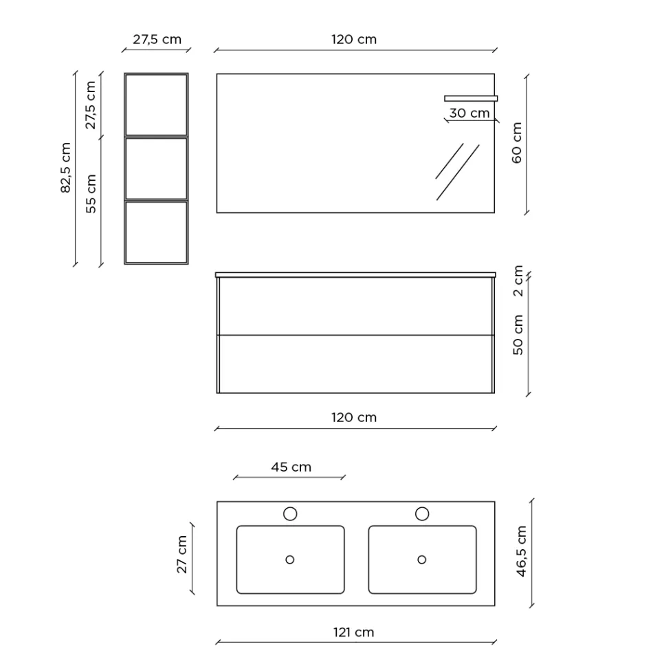 Koupelnová kompozice s medovým dubovým základem, umyvadlem a zrcadlem Made in Italy - Kilo Viadurini