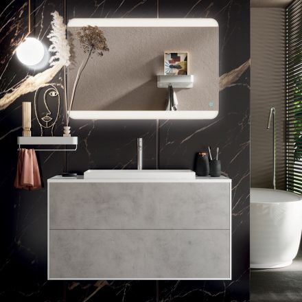 Koupelnové složení se základnou, zrcadlem a pryskyřičným umyvadlem Made in Italy - Kilo Viadurini