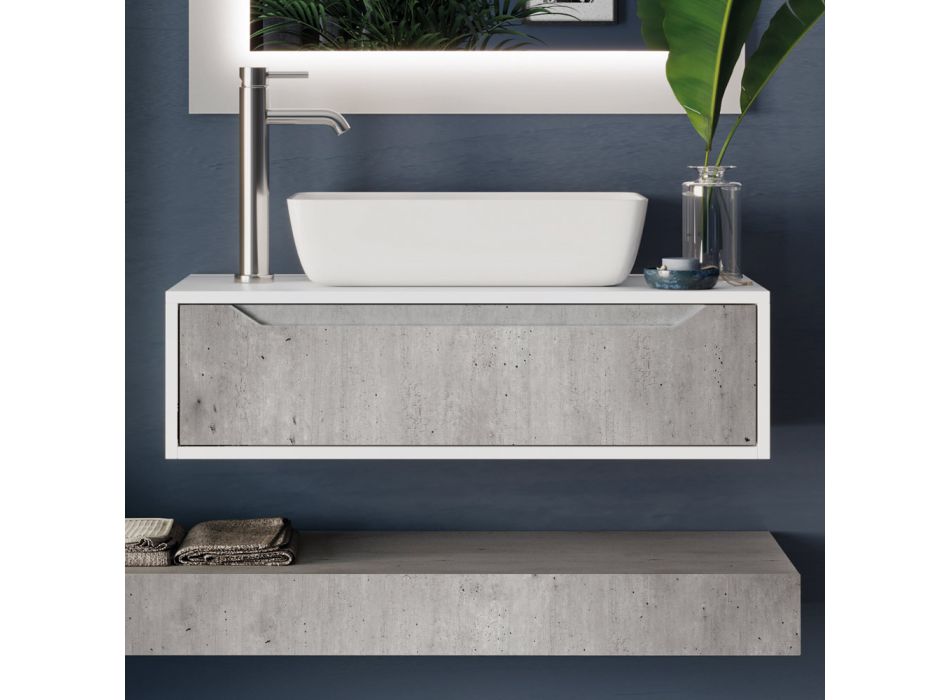 Koupelnová kompozice se základnou, deskou, umyvadlem a zrcadlovým sloupkem Made in Italy - Polsen Viadurini