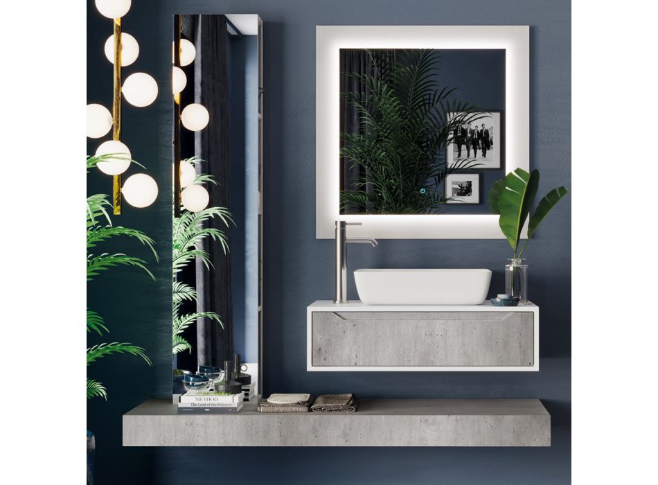 Koupelnová kompozice se základnou, deskou, umyvadlem a zrcadlovým sloupkem Made in Italy - Polsen Viadurini