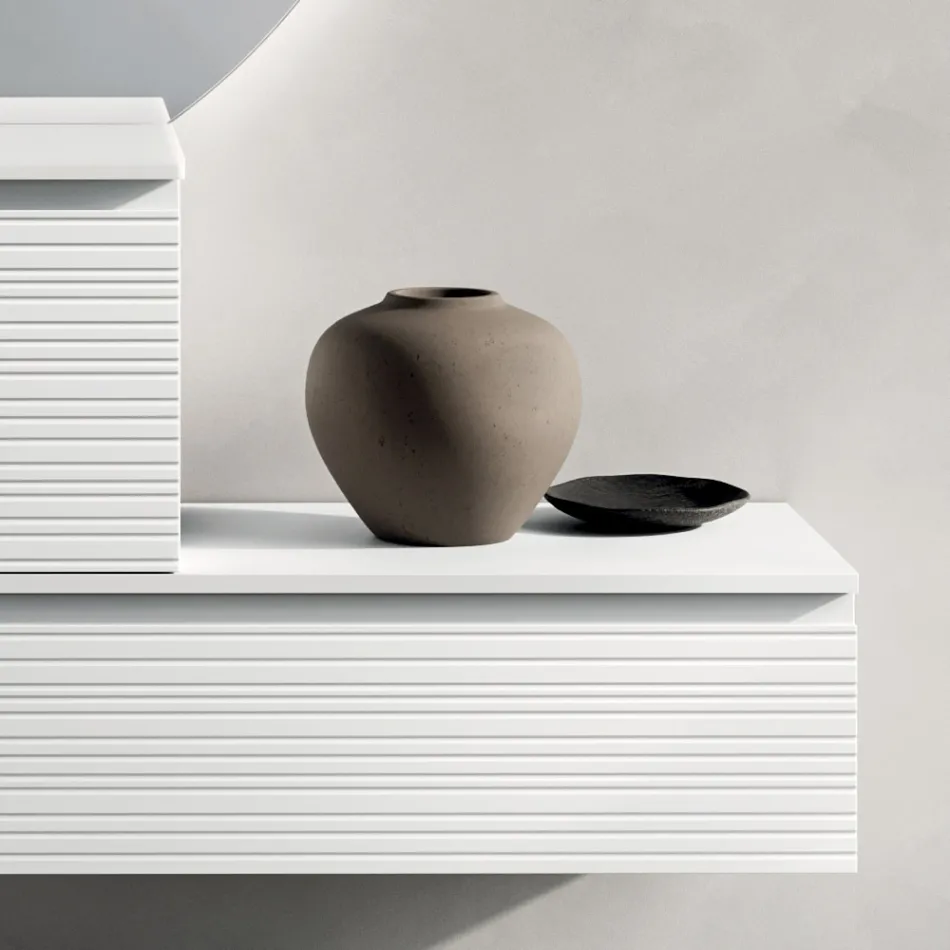 Koupelnová sestava se zásuvkami, keramickým umyvadlem a LED zrcadlem - Elios Viadurini