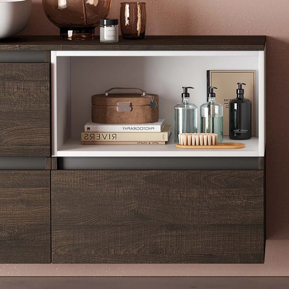 Složení koupelny s keramickým umyvadlem a zrcadlem Made in Italy - Dream Viadurini