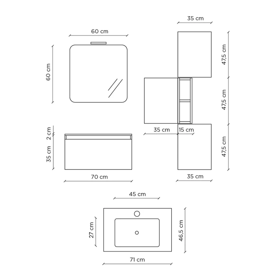 Koupelnové složení s pryskyřičným umyvadlem, Made in Italy Základna proti poškrábání - Dream Viadurini