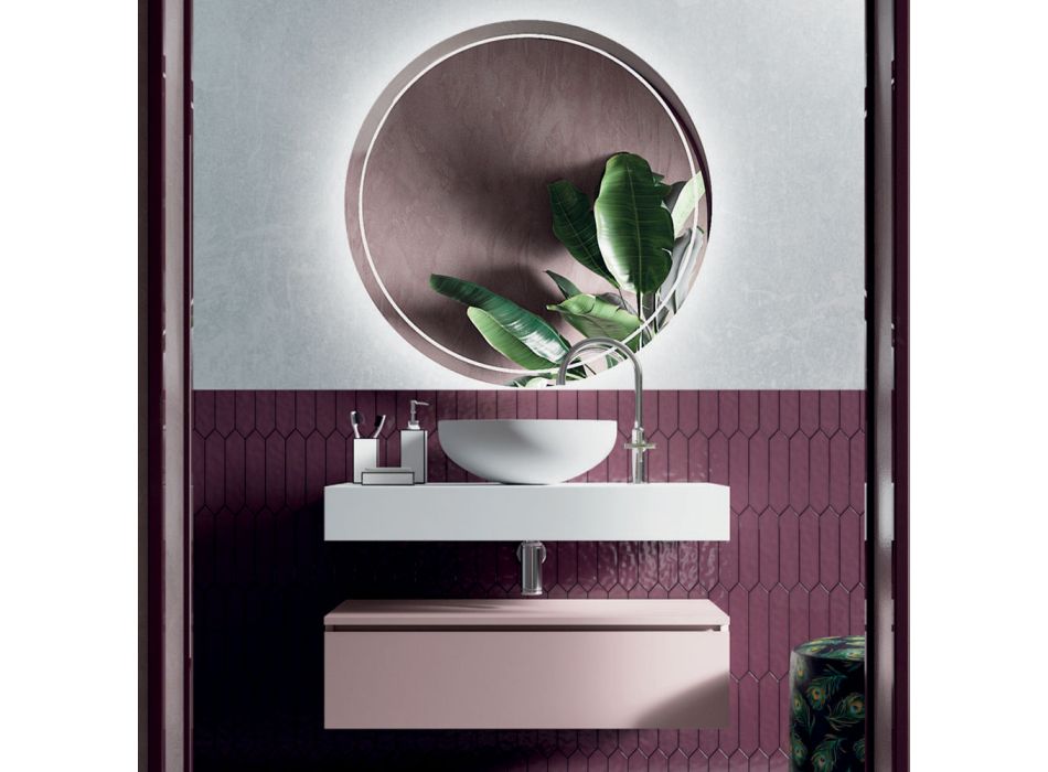 Koupelnová kompozice s pryskyřičným umyvadlem a zrcadlem Made in Italy - Palom Viadurini