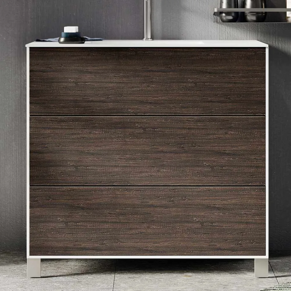 Koupelnová sestava se zrcadlem, podstavcem a pryskyřičným umyvadlem vyrobená v Itálii - Kilos Viadurini