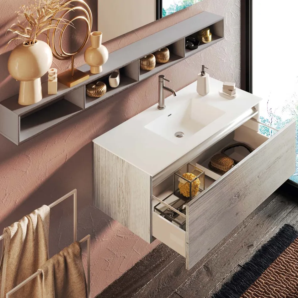 Koupelnové složení se zrcadlem a lampou, základna proti poškrábání Made in Italy - Dream Viadurini