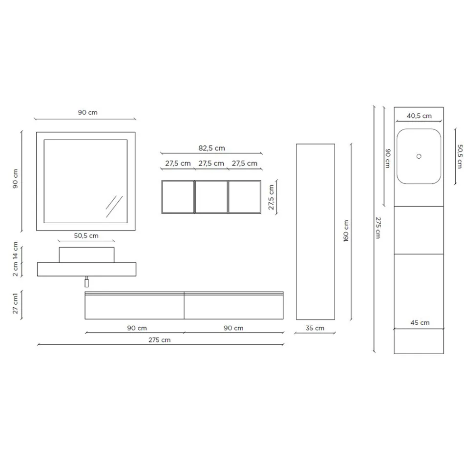 Koupelnová kompozice se zrcadlem a keramickým umyvadlem Made in Italy - Palom Viadurini