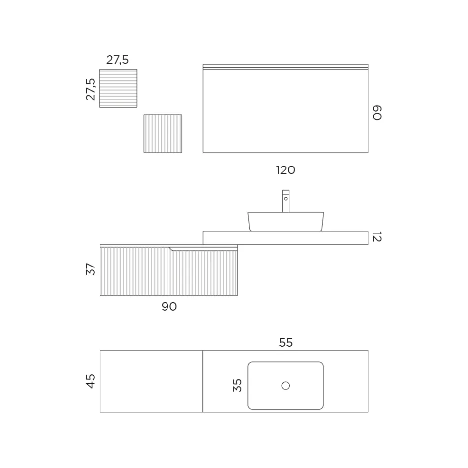 Koupelnová kompozice se zrcadlem a kovovými nástěnnými jednotkami Made in Italy - Efesto Viadurini