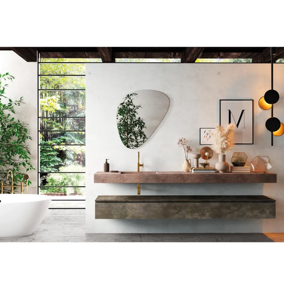 Složení koupelny s moderním zrcadlem a konzolovým umyvadlem Made in Italy - Palom Viadurini