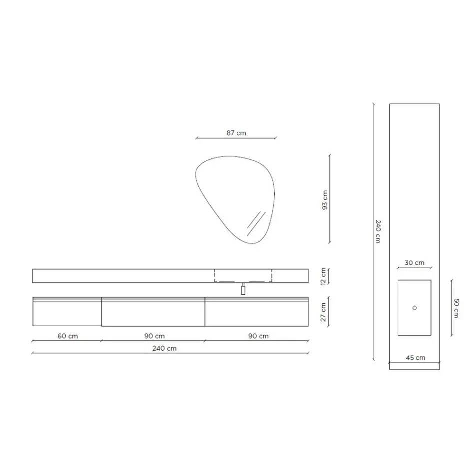 Složení koupelny s moderním zrcadlem a konzolovým umyvadlem Made in Italy - Palom Viadurini