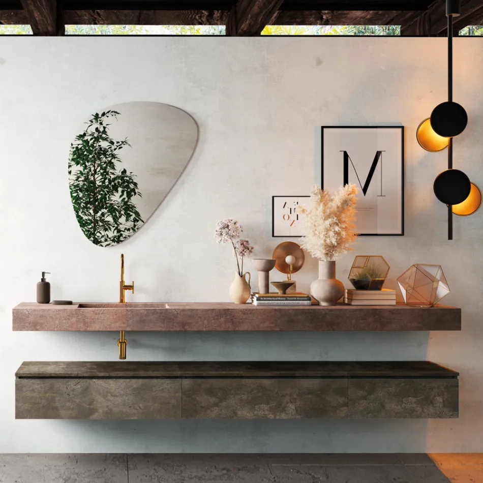 Složení koupelny s moderním zrcadlem a konzolovým umyvadlem Made in Italy - Palom Viadurini