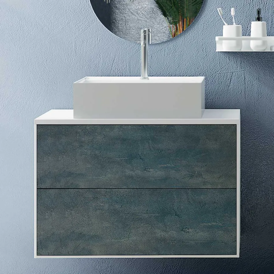 Koupelnová kompozice s oválným zrcadlem, podstavcem a umyvadlem Made in Italy - Kilo Viadurini