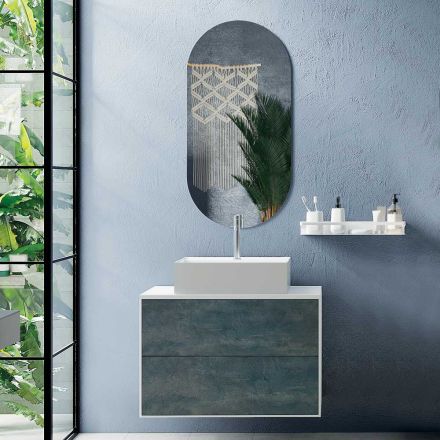 Koupelnová kompozice s oválným zrcadlem, podstavcem a umyvadlem Made in Italy - Kilo Viadurini