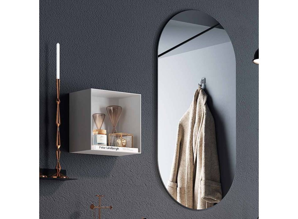 Koupelnová kompozice s oválným zrcadlem, umyvadlem a podstavcem Made in Italy - Palom Viadurini